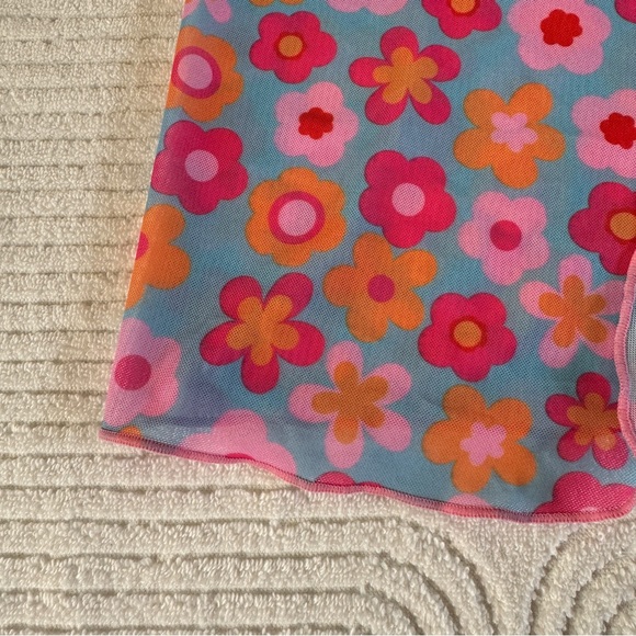 Pink Lily Daisy sarong S small swim coverup daisies 70s retro Barbie pink blue - Picture 5 of 10